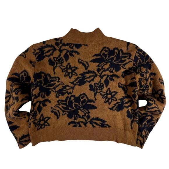 Topshop Floral Jacquard Sweater M | Brown Cinnamon Black Mockneck Soft Pullover - Picture 5 of 14